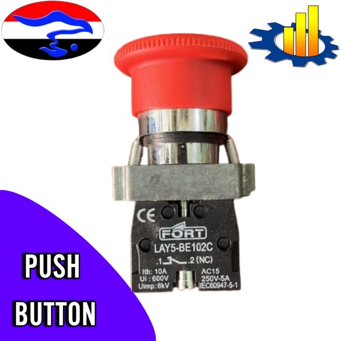 PUSH BUTTON MUSHROOM EWIG 22MM/MERAH