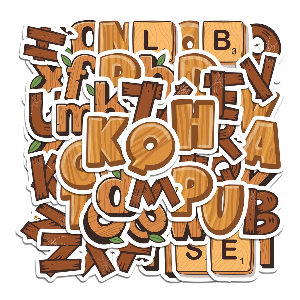 

COD 50 Pcs Stiker Alphabet wood Lucu Anti Air Untuk Dekorasi Notebook Sepeda Skateboard Handphone