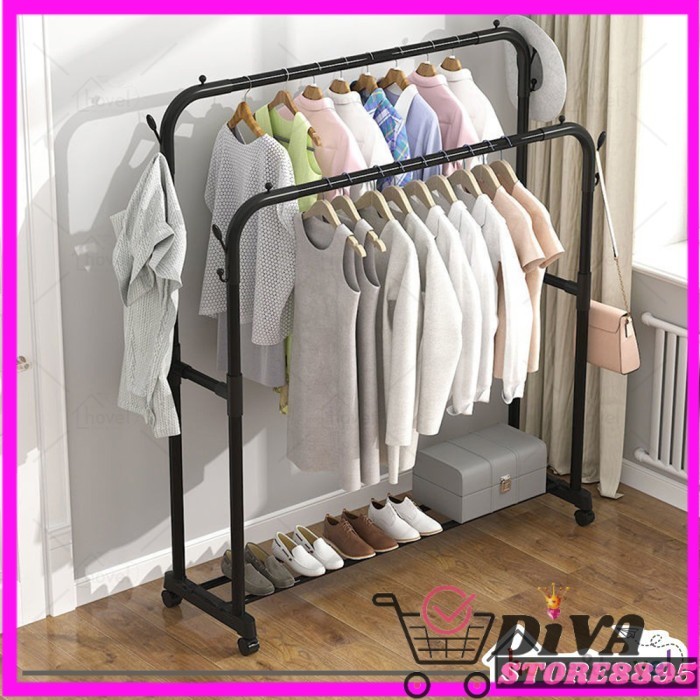 Stand Hanger DOUBLE Besi Kuat Butik Display Gantungan Baju / BIG STAND HANGER/ HANGER BAJU GAWANG