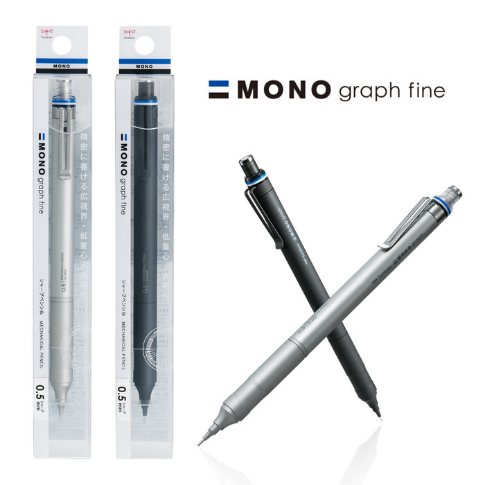 

Tombow Mono Graph Fine Mechanical Pencil 0.3 0.5 Metal Pensil Mekanik - Silver, 0.3mm