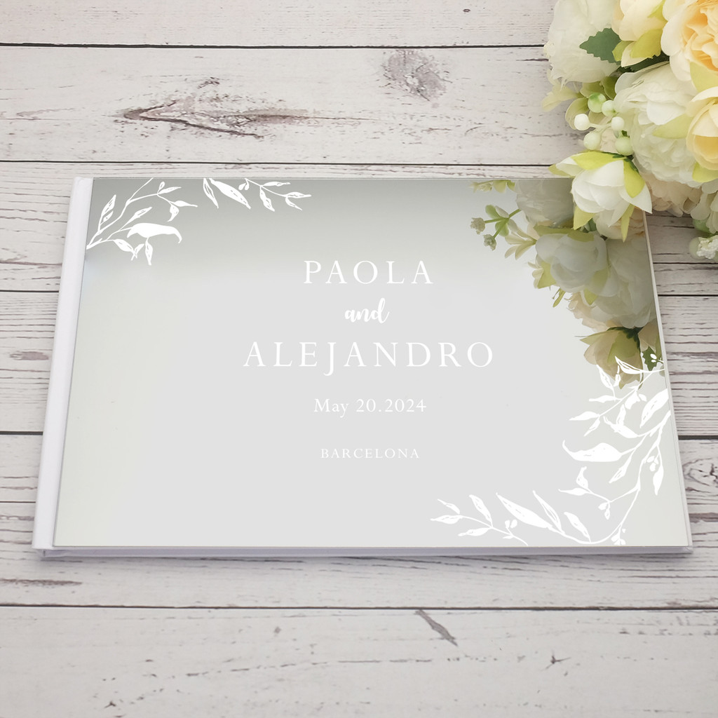 

Personalized Wedding guest book Custom Signature Guestbook Acrylic Mirror Cover Book Engagement Party Commemorative Book