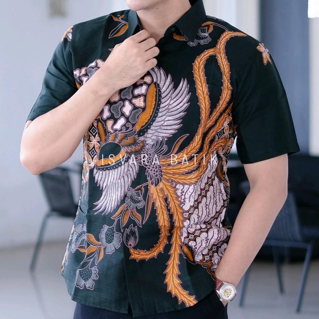 Isvara Batik Motif KENCANA PENDEK Batik Pria Terbaru 2025 Lengan Pendek Hem Batik Pria Slim Fit Warn