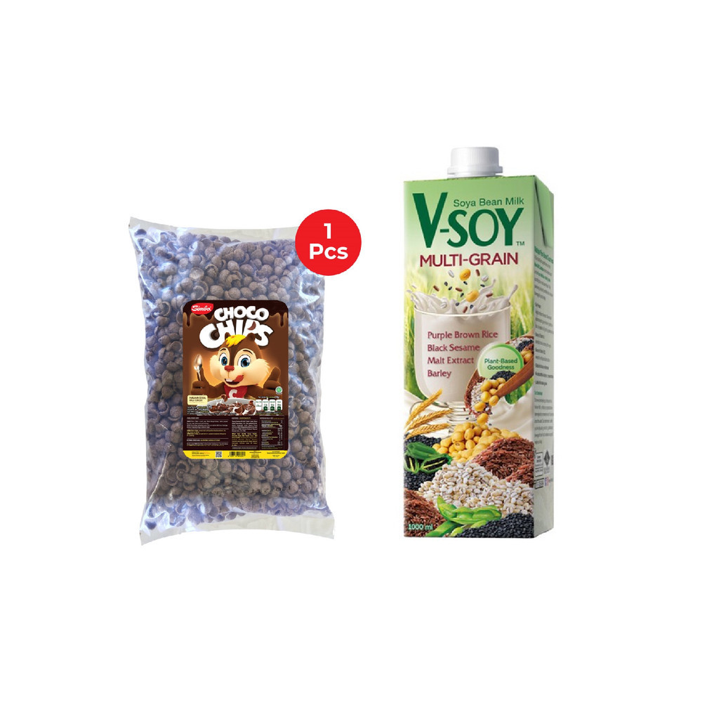 

Simba Choco Chips Sereal Cokelat 950 gr + V-SOY Susu Kedelai Multi Grain 1 L