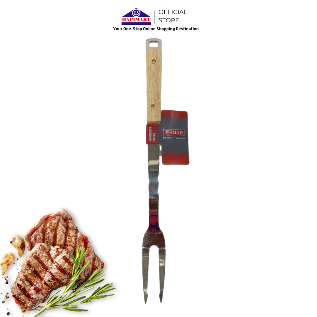 Garpu Jumbo Untuk Steak Stainless Gagang Kayu/Garpu Barbeque Stainless Steel Garpu Daging Tahan Kara