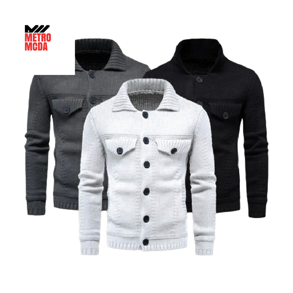 Metromoda Richie - Jaket Pria Keren Terbaru Kekinian Bahan Rajut Tebal Berkualitas Lembut dan Hangat