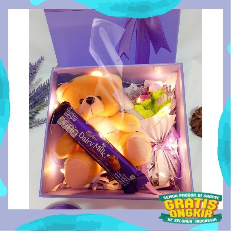 

Hampers Gift Box Kado Ulang Tahun Cewek / Valentine, Wisuda, Anniversary/ kuning coklat abu ungu sage