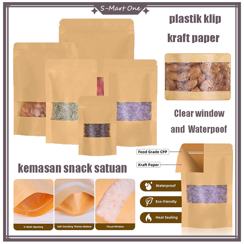 plastik klip kraft paper /Kemasan Kopi /standing pouch kraft paper window ziplock plastik klip kemas