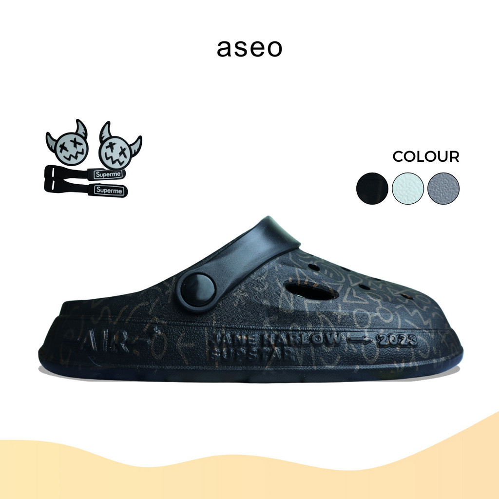 Aseo Sandal Pria Wanita Baim Clog Terbaru Slip on Kodok Import Anti Slip Karet Rubber Lucu H173