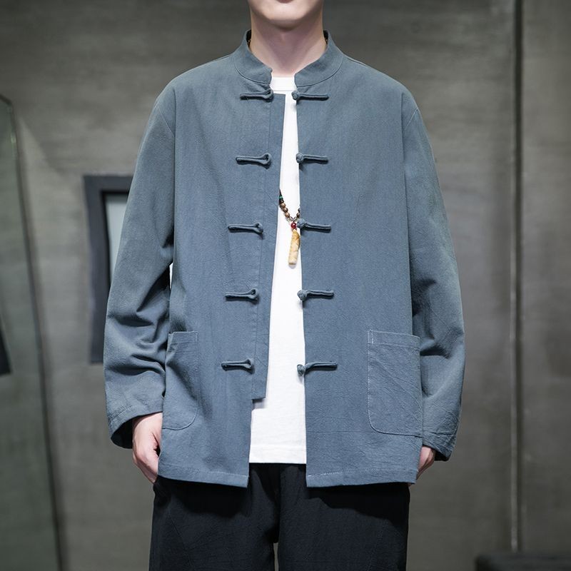 Pakaian pria Cina kemeja linen antik pemuda Zhongshan Shanxi gaya baru tren jaket Hanfu Cina
