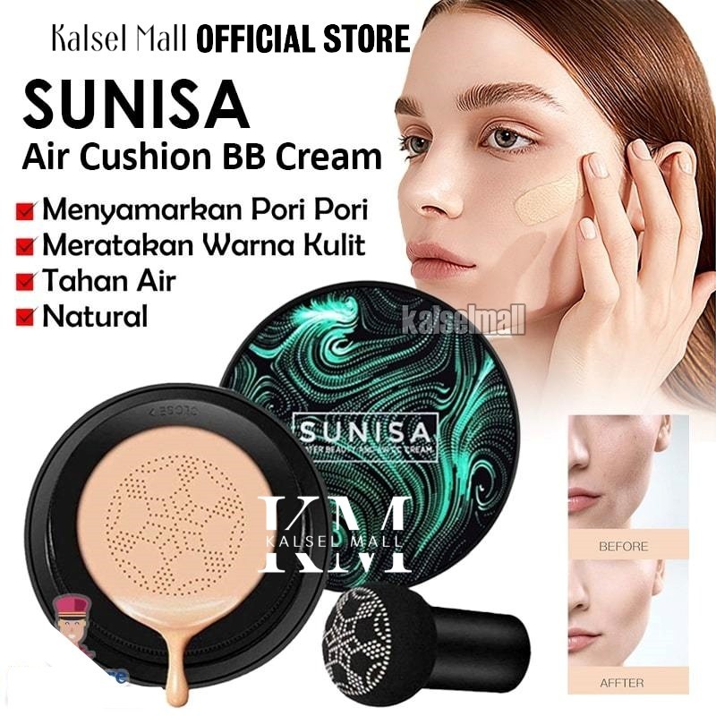 Sunisa Air Cushion Natural BB CC Cream Foundation Moisturizer Sun Block Glowing Bedak Mencerahkan Pe
