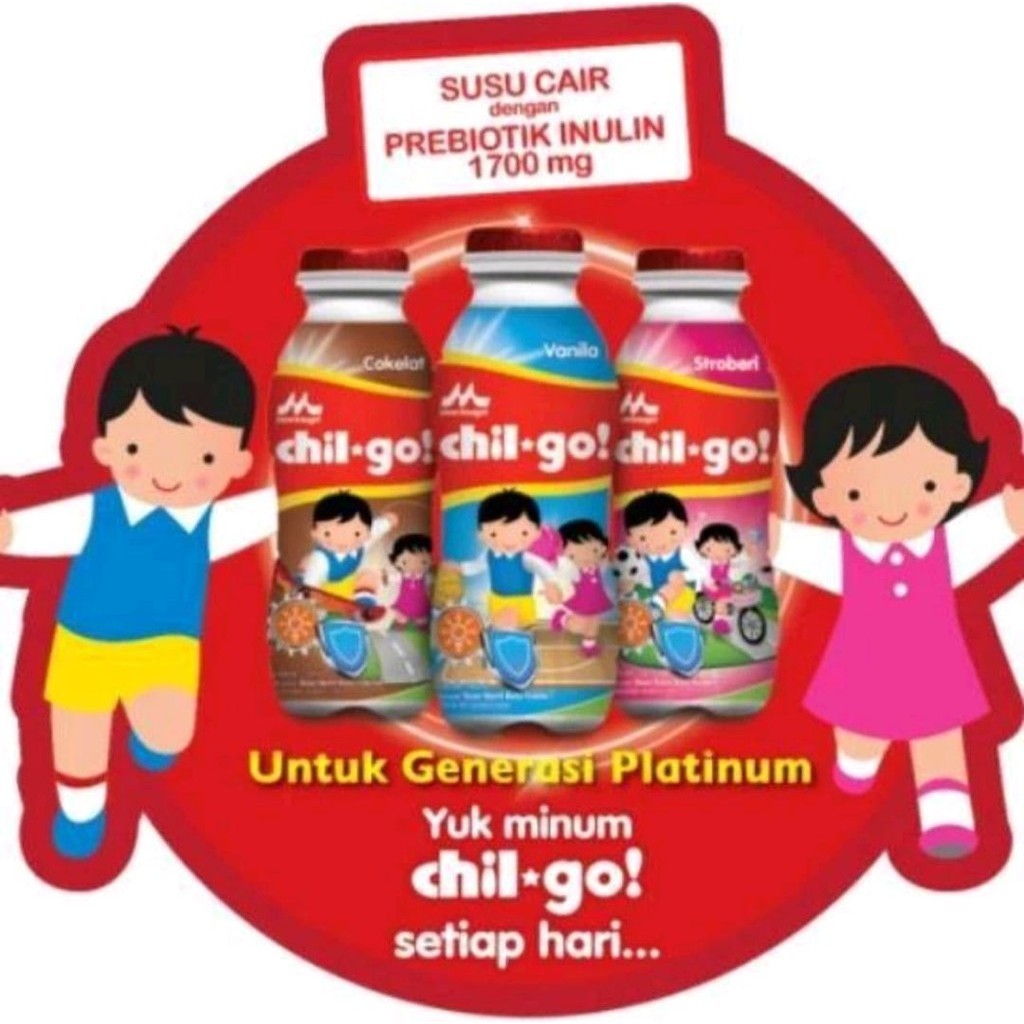 

Morinaga Chil Go UHT Isi 6 Botol Coklat Strawbery Vanila Melon dalam bentuk susu cair steril siap minum untuk usia 1 12 tahun dengan keistimewaannya yaitu Mengandung SERAT PANGAN INULIN 9 Vitamin dan 5 Mineral untuk mendukung DAYA TAHAN FISIK