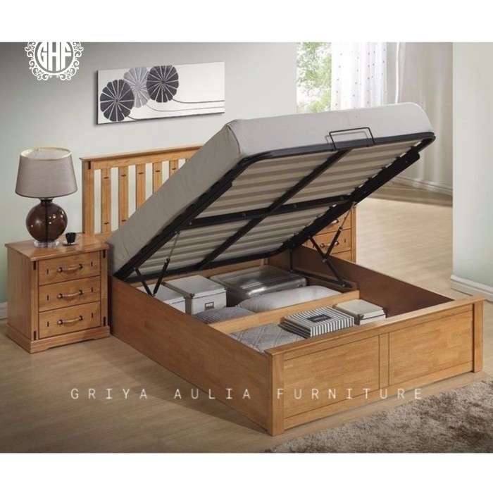 Dipan hidrolik kayu jati tempat tidur modern terbaik