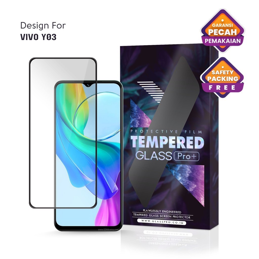 Premium Tempered Glass Vivo Y03 Full Cover - Anti Gores Kaca Screen Protector Screen Guard Not Hydro