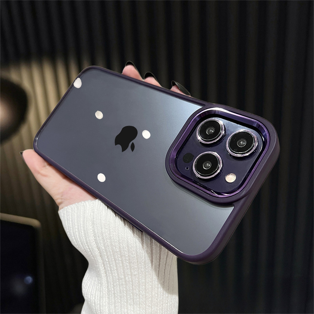 Casing purple Bumper Armor Lensa Metal Transparan Shockproof Case Untuk iPhone 15 14 13 12 pro Max 1