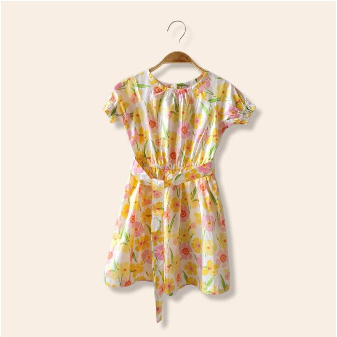 BAJU DRESS LITTLE K FLOWERS YELLOW BEAUTIFUL ANAK PEREMPUAN