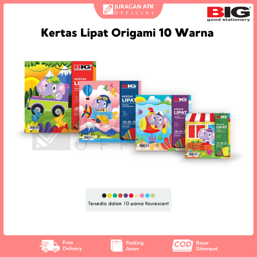 

Kertas Lipat BIG Origami 10 Warna 2 Sisi Isi 50 Lembar