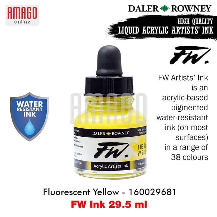 

Cat Akrilik - DALER-ROWNEY - FW Ink 29.5 ml - Acrylic Artists Ink - FLUORESCENT YELLOW - 160029681