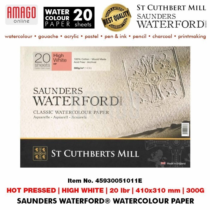 

SAUNDERS WATERFORD Watercolour Paper Hot Pressed - High White - 300g - 20 lbr - 410x310mm