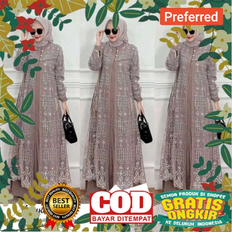 Gamis Brokat Pesta Wanita Muslimah Terbaru 2023 / Dress Hayya / Gamis Wanita Bahan Ceruti Babydoll M