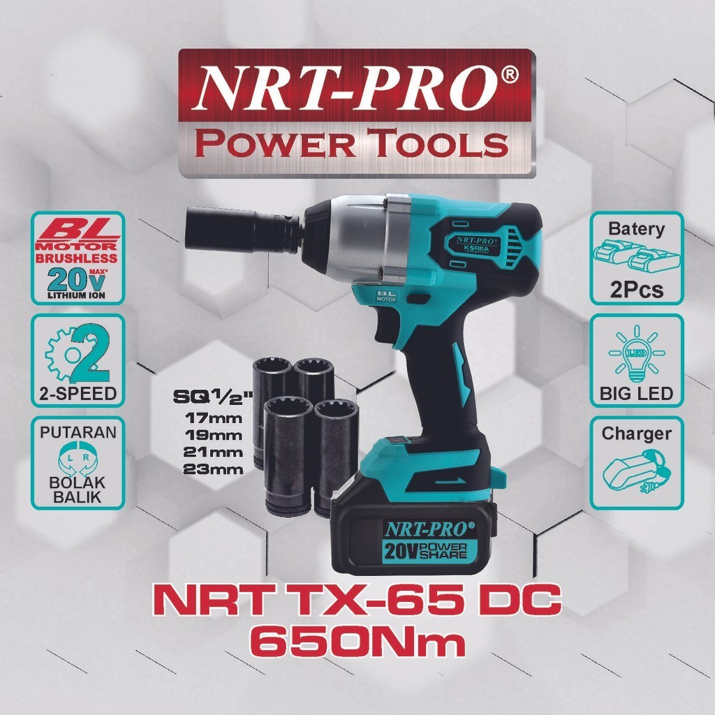BOR CORDLESS / BOR BATERAI 20 V BRUSHLESS IMPACT WRENCH SQUARE TX 65 DC NRT-PRO