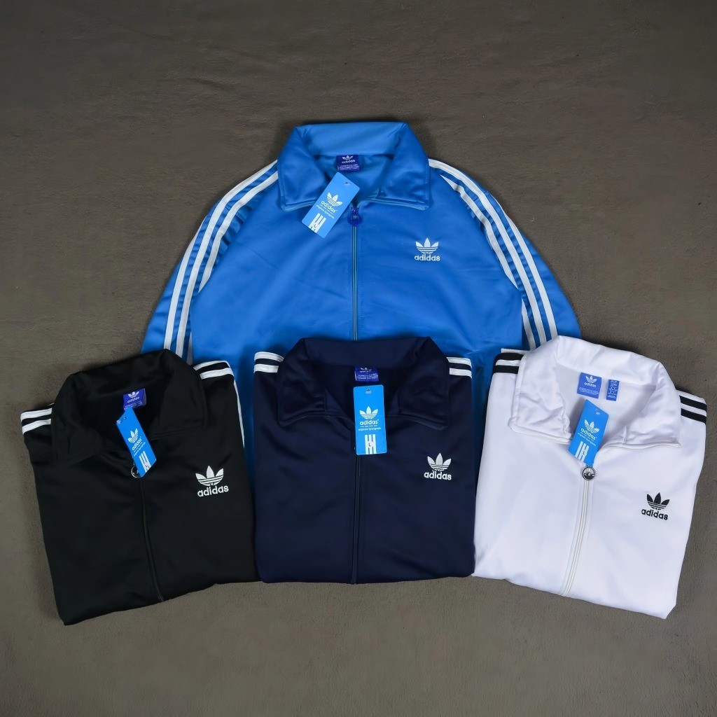 Jaket Tracktop Adidas Firebird Atasan Pria Wanita Casual Trefoil Outdoor Logo Bordir Zipper Sweater
