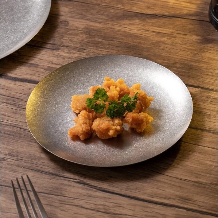 Vintage Dessert Plate Industrial Style 304 Stainless Steel Plate Small Disc Shallow Flat Plate Ameri