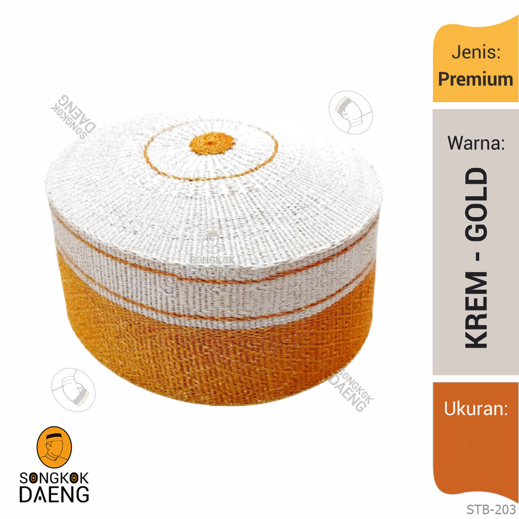 Songkok Peci Daeng Recca Adat Khas Bugis Makassar Asli Seri Premium Krem-Gold STB-203