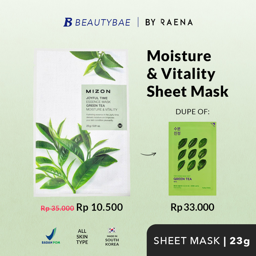 MIZON Sheet Mask Korea - Green Tea | Moisture &amp; Vitality | Masker untuk Vitalitas Kulit