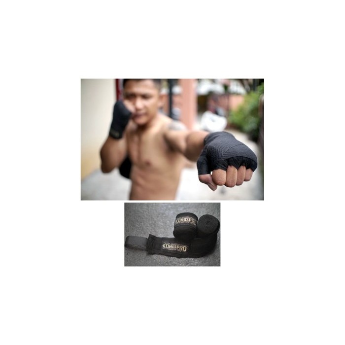 Kongspro Semi Elastic Boxing Muay Thai Hand Wrap - Hitam 4,5 Meter
