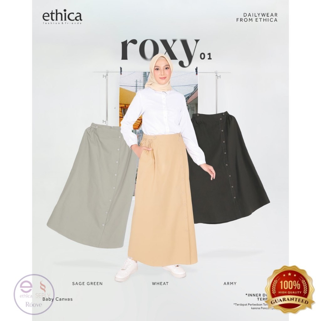 Ethica Roxy 01 Rok Panjang Baby Canvas Army Wheat Sage Green Polos Untuk Kerja Kuliah Daily Simpel