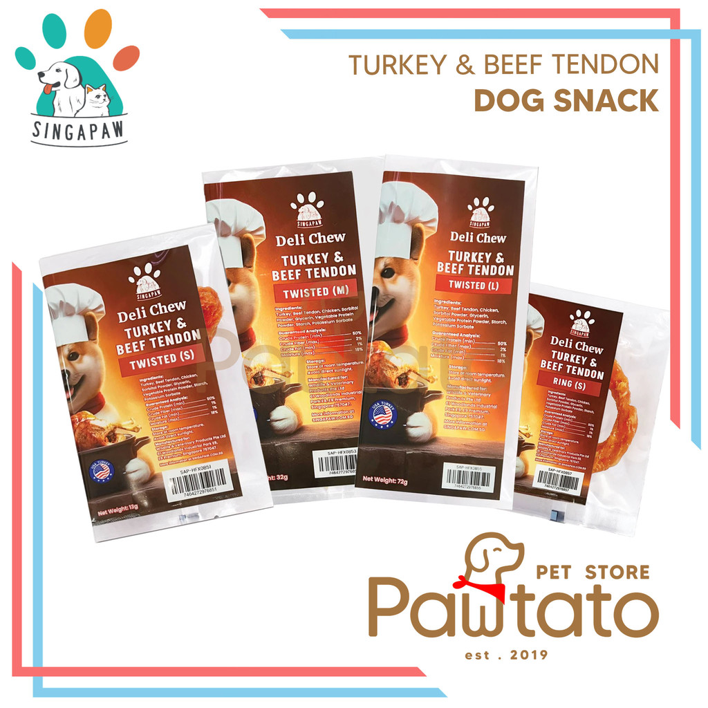 Snack Anjing Singapaw Deli Chew Turkey Beef Tendon Puppy Dog Treat Urat Sapi Chew Air Dried Pawtato 