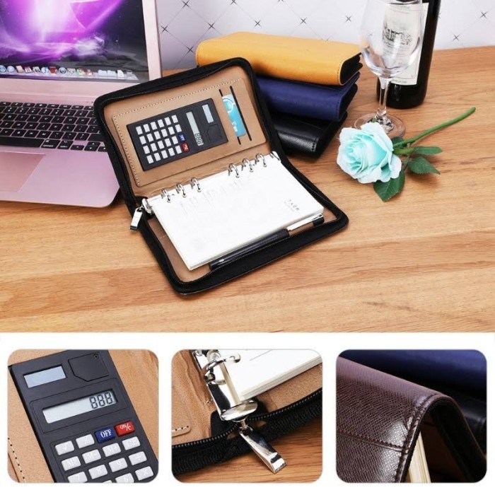 

THOS Buku Catatan Kalkulator Binder Notebook Agenda Kulit Bonus Kertas