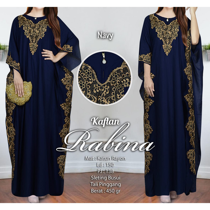[New Collection Kaftan] Rabina Kaftan Busui Jumbo Rayon Renda Jahit Gamis Fashion Muslim - Navy
