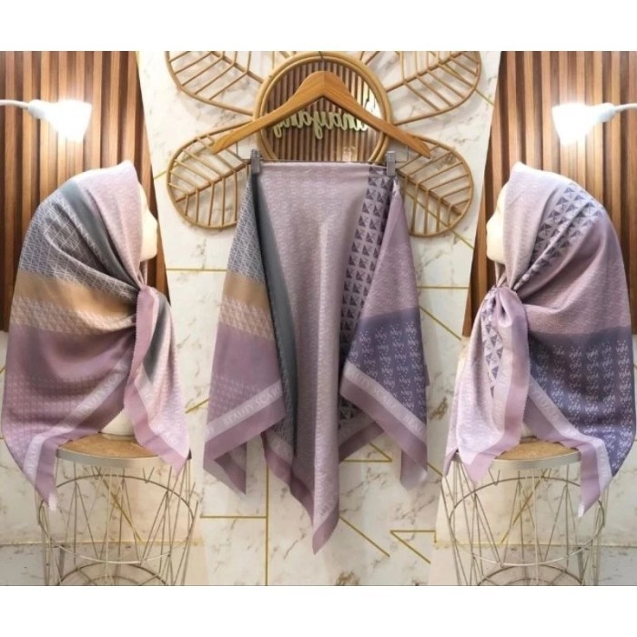 Hijab Segi Empat Voal Motif Sublime Warna Lilac Kerudung Jilbab Terbaru