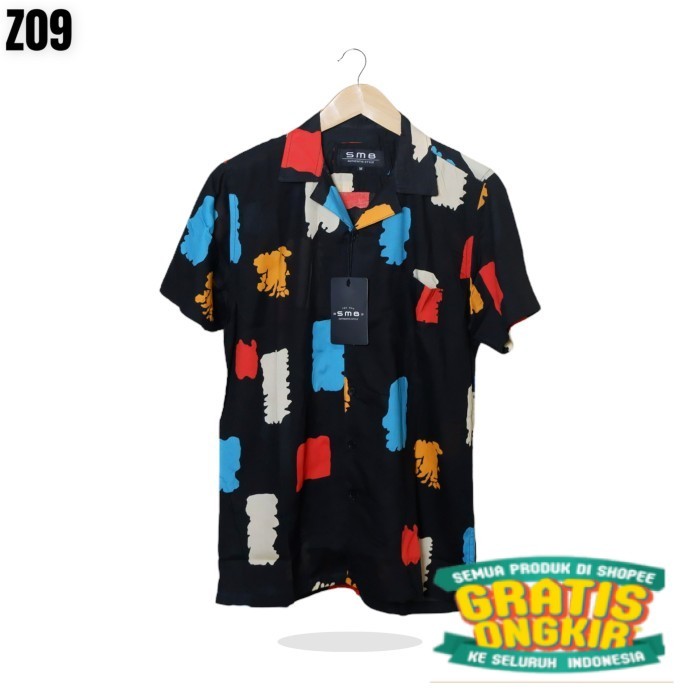 TKP/Kemeja pendek distro pria murah motif bunga pantai fullprint hem cowok - 5, M/ bsar jumbo mantel