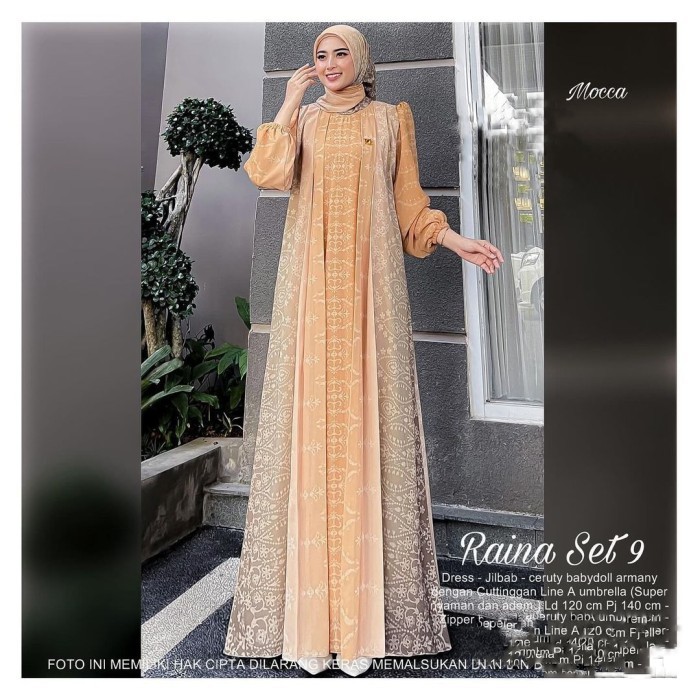 "V.NLN" - SALE Baju Gamis Wanita Muslim Raina 9 Set Jilbab Dress Ceruti Motif Cantik Fashion Perempu
