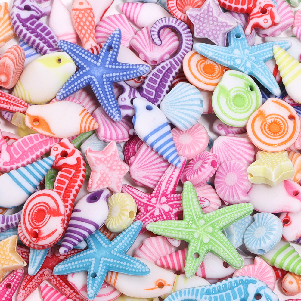

100pcs Conch Sea Shell Beads for Jewelry Making Ocean Acrylic Beads Starfish Anklet Bracelet Necklace DIY Handmade Accessories