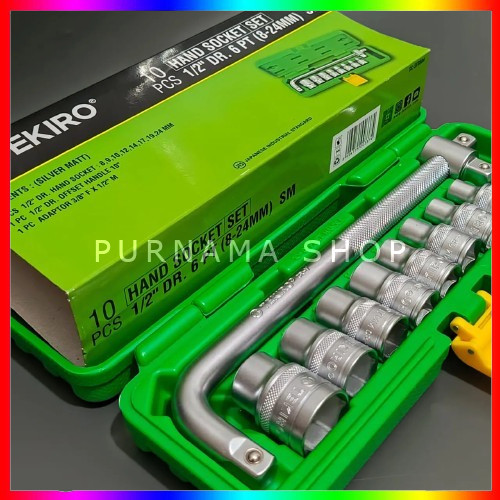 Kunci Shock Sok Set 10 Pcs Merek Tekiro 1/2DR 8-24mm 6pt Original Ready Kunci Shock Set Tekiro