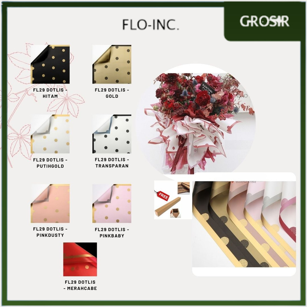 

FLO-INC. - (5 LEMBAR) - FL29 DOTLIS Kertas Bunga Paper Buket Motif Polkadot List Transparan Florist Kado Cellophane