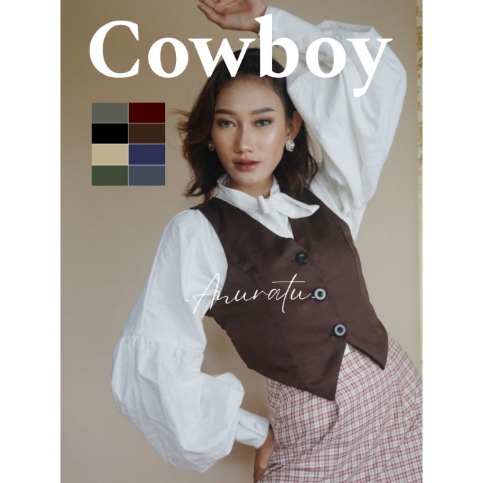 COWBOY Vest Wanita Vintage aesthetic|Anuratu store Official - Hitam, S