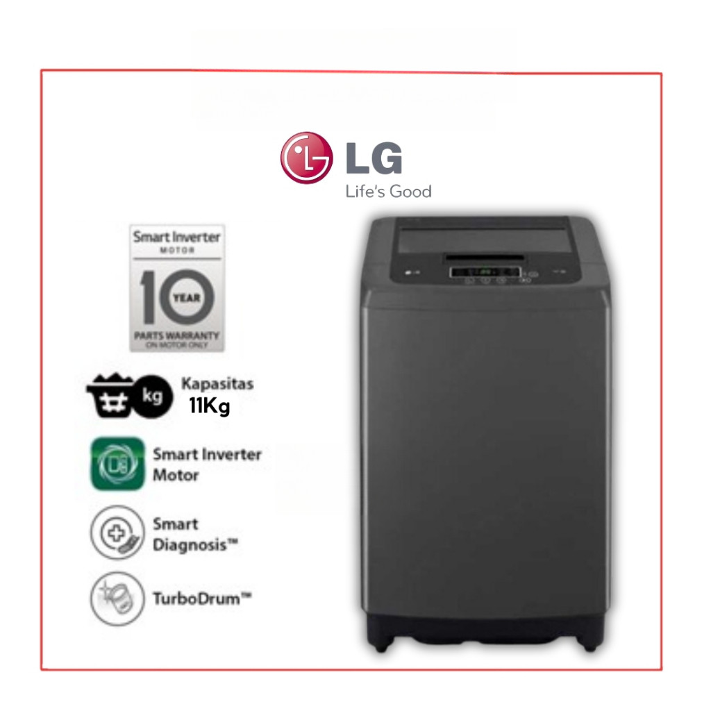 LG Mesin Cuci Top Loading 11kg T2311VSPB - Smart Inverter Motor, Turbo Drum, Quick Wash