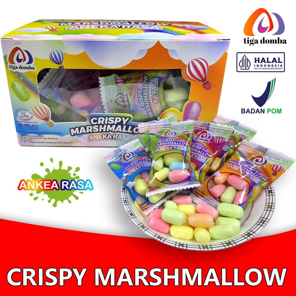

[Halal] Halal 1 box 30 Pcs-Crispy Marshmallow-Aneka Rasa Buah Mini Snack Makanan