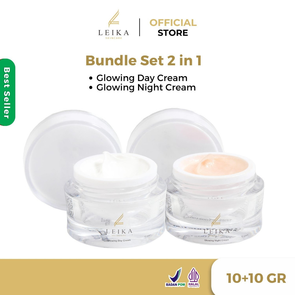 Leika Skincare 2 in 1 Glowing Day Cream & Glowing Night Cream Leika Skin Care Resmi BPOM