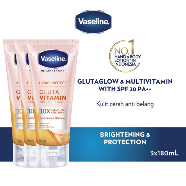 VASELINE HIJAB PROTECT GLUTA VITAMIN SPF 20 BODY SERUM WITH REFRESHING FORMULA 180ML x3