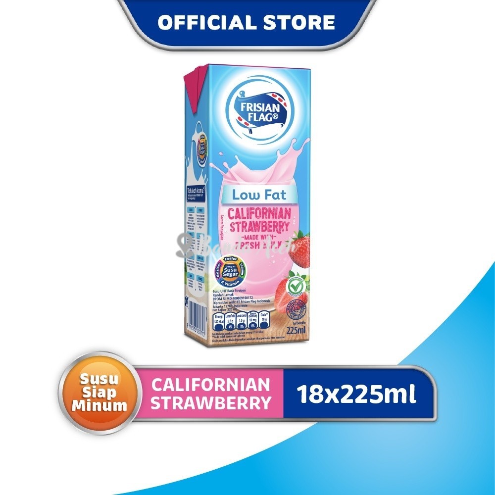 

(Aceh) Frisian Flag UHT PLS Low Fat CAL Strawberry 225ml x 18