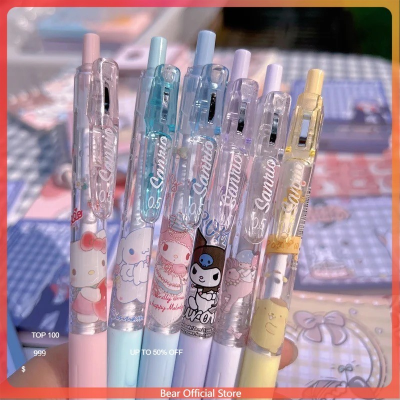 

6 Buah/Set Pena Gel Mekanis Sanrio/Pena Bolpoin Mekanis Kartun Tinta Hitam-0,5mm