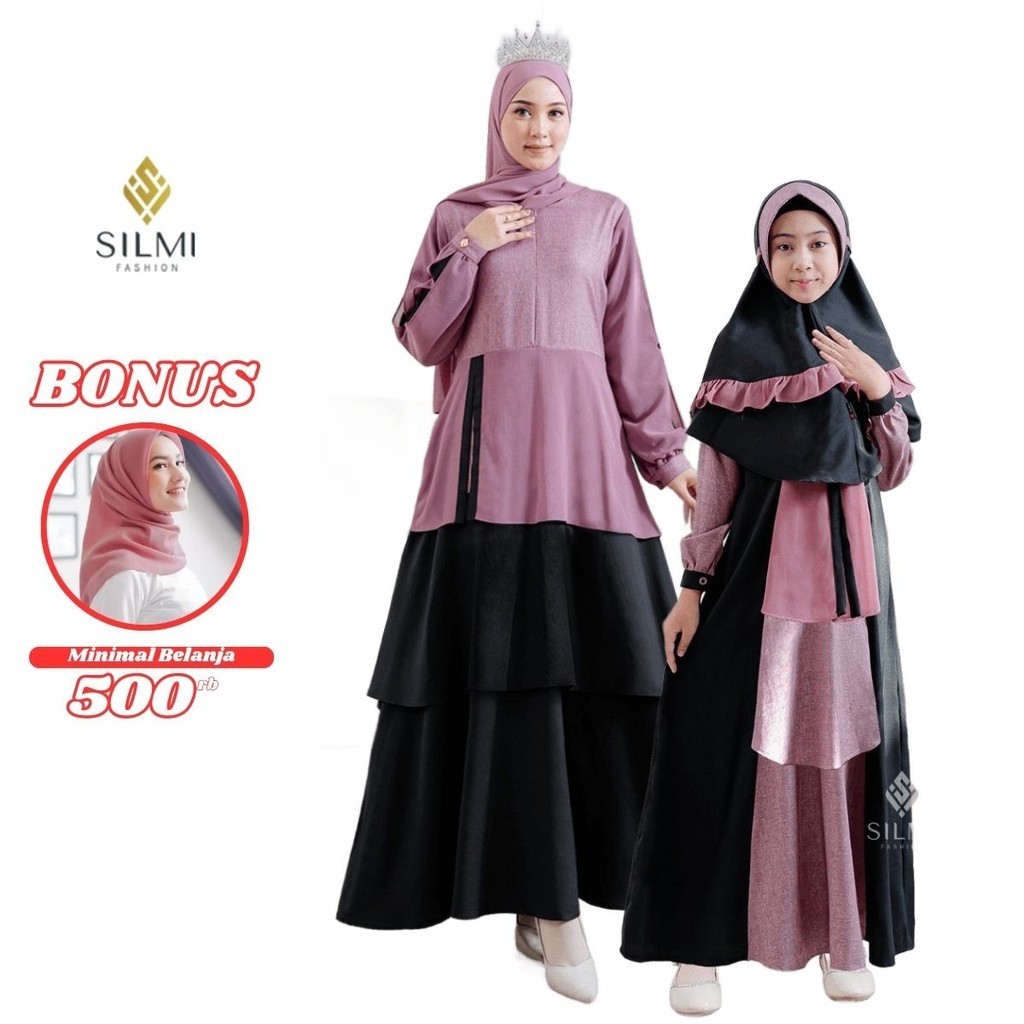 Baju Gamis Couple Pasangan Ibu dan Anak Perempuan Terbaru Remaja Fashion Lebaran 2024 Silmi Inggar F