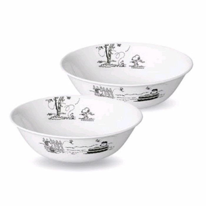 Corelle 2pc 1L Serving Bowl Set - Peanuts Snoopy Monochrome Ltd Editio
