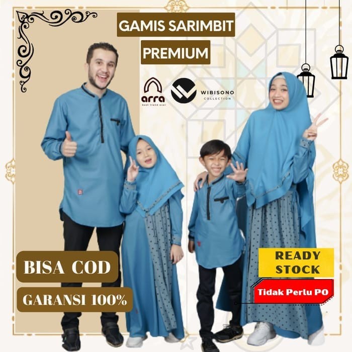 MTV Sarimbit Keluarga Arra Baju Koko Gamis Ayah Ibu Anak YU15 SERIES AYMAN WARNA BLUE BIRU ORIGINAL BRAND ARRA Premium Baju Couple Lebaran Keluarga Muslim 2