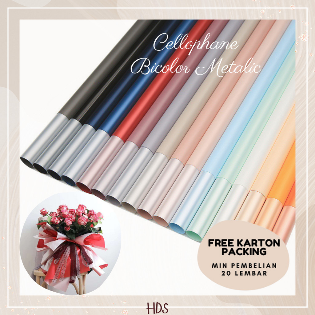 

[20 LEMBAR] KERTAS BUKET BICOLOR METALIC CELLOPHANE WATERPROOF FLOWER WRAP FLORIST